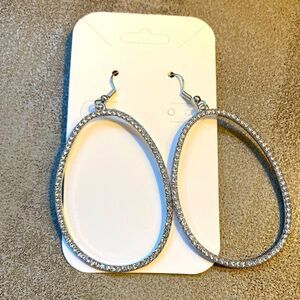 1289 - NWOT large oval set stones dangle bling earrings